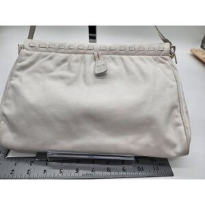 Vintage Ann Klein White Leather Clutch Purse With Shoulder Strap